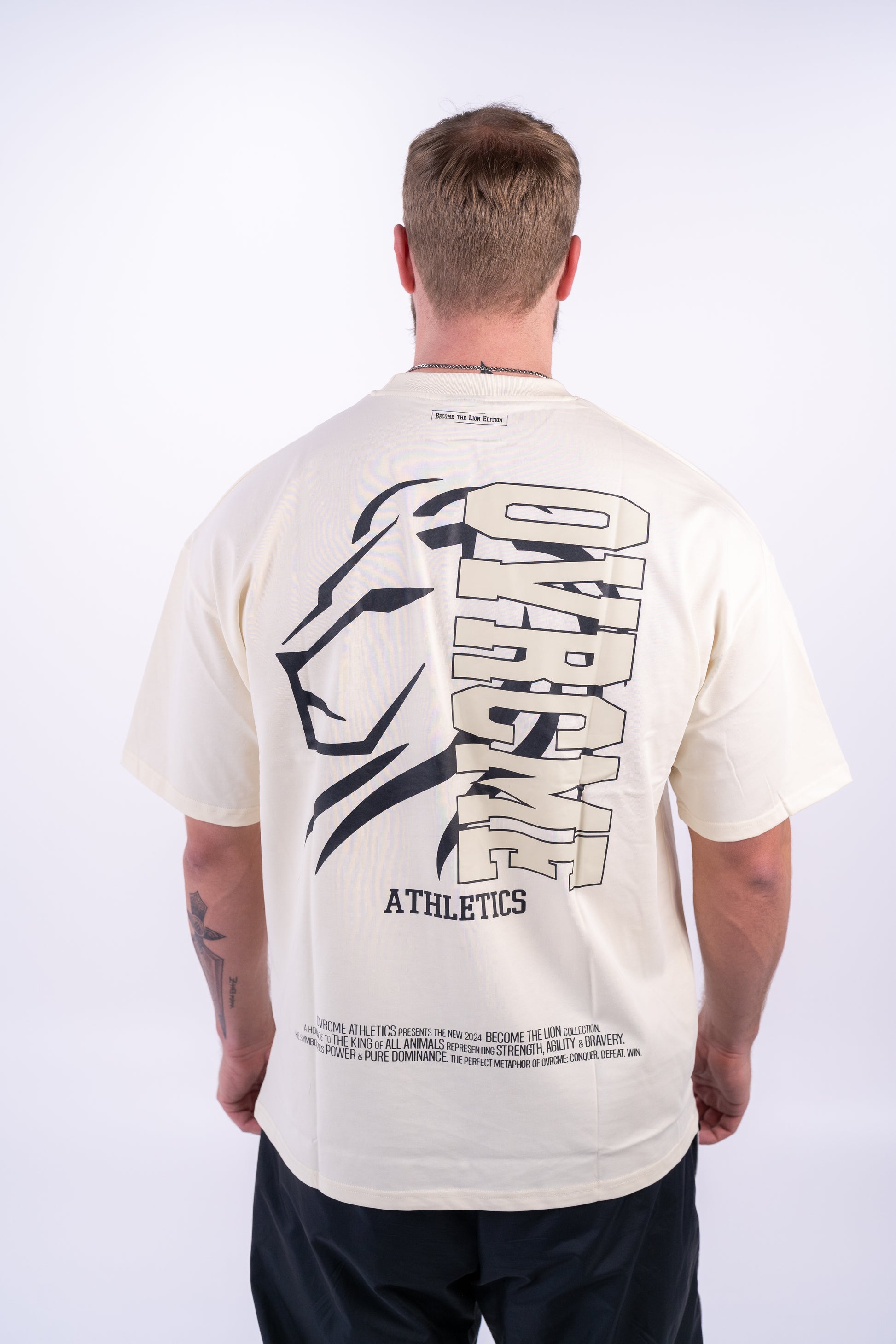 DROP03 Become the Lion Collection Back Statement Shirt (sand) - OVRCME ATHLETICS