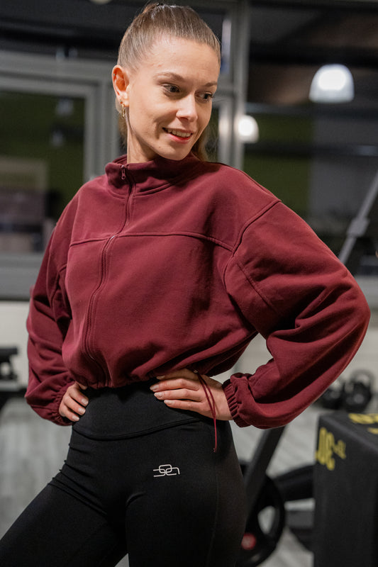 Essentiel Cropped Oversize-Longsleeve Zipper (wine-red)