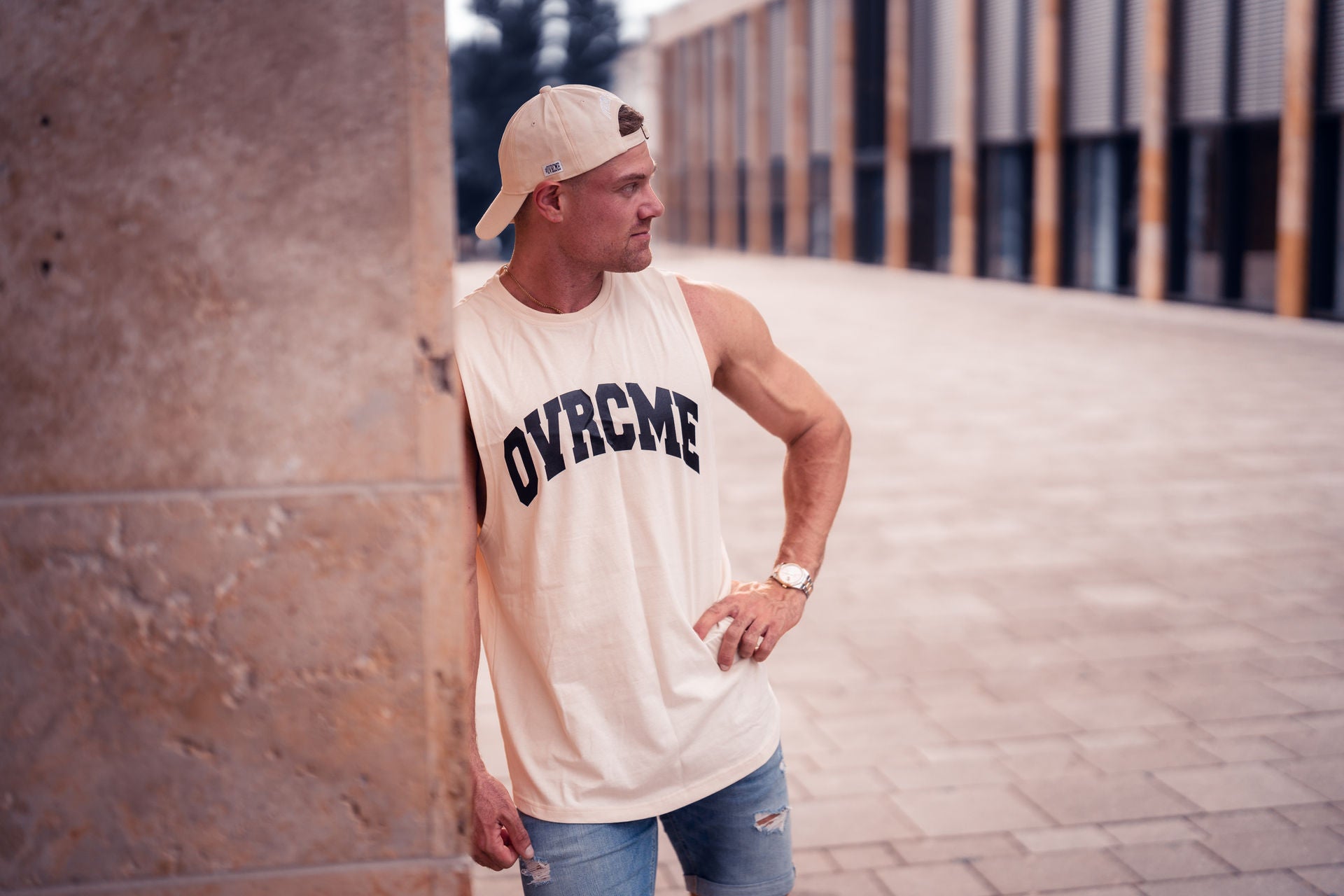 SUMMER-DROP STATEMENT Tank-Top sand - OVRCME ATHLETICS